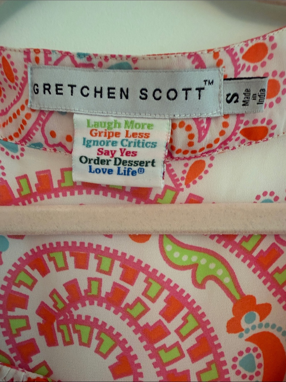 Gretchen Scott Designs Pink Paisley V-Neck Tunic with Orange & Blue Accents - Picture 2 of 5